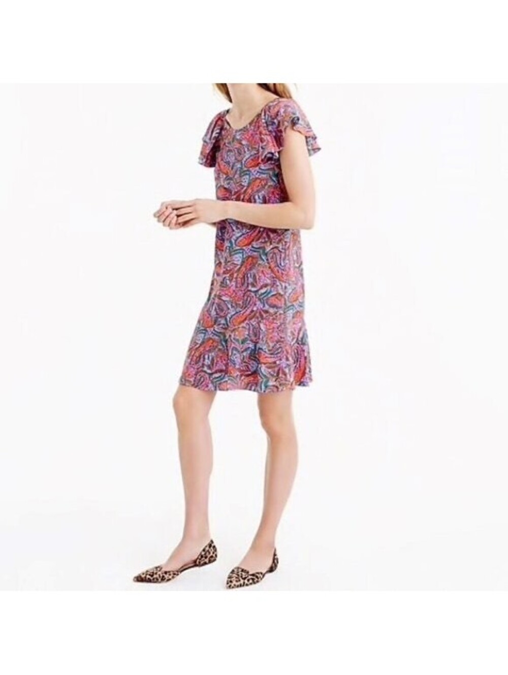 J.Crew Women's Paisley Print Flutter Sleeve Dress Size 0